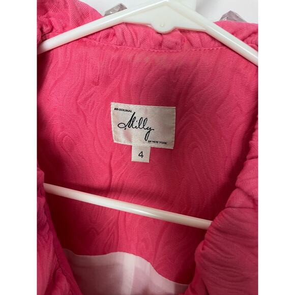 Milly Women's Preppy Pink Jacquard Ruffle Sleeveless Shift Short Dress Size 4 - Picture 8 of 8